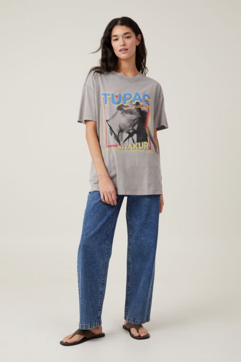 Cotton On The Oversized Hip Hop Women's Graphic T-Shirts Grey | xK1fwx9mo8S