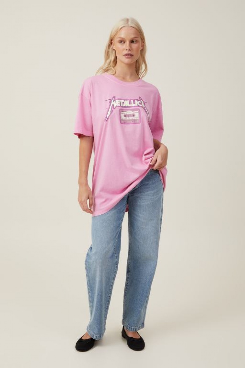 Cotton On The Oversized Metallica Women's Graphic T-Shirts Pink | YYo9s9BwkcN