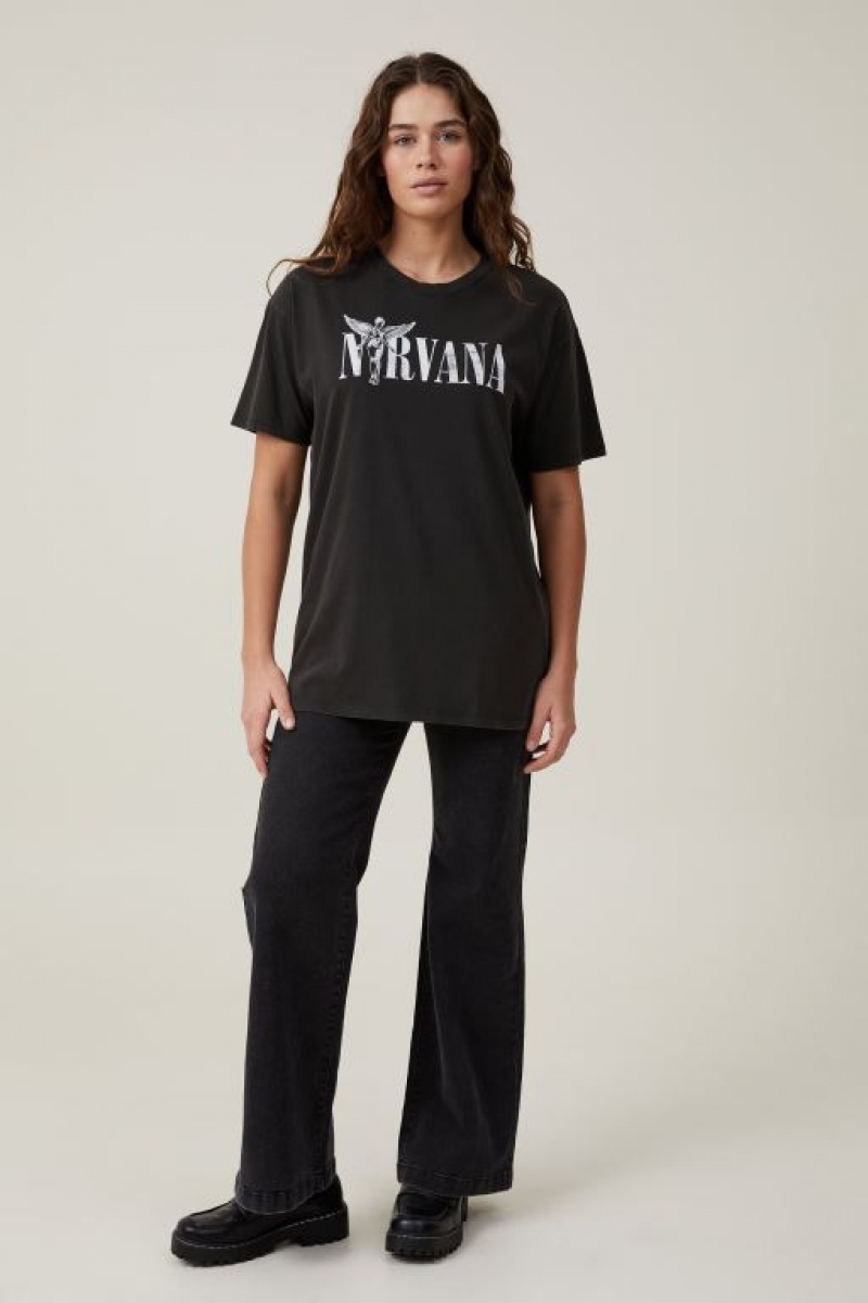 Cotton On The Oversized Nirvana Women's Graphic T-Shirts Black | wtW2S44EBvm