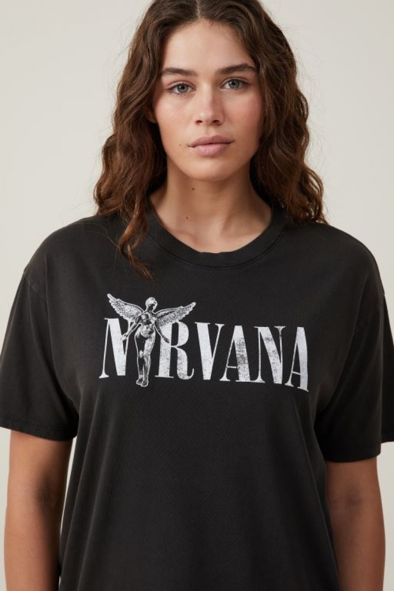 Cotton On The Oversized Nirvana Women's Graphic T-Shirts Black | wtW2S44EBvm