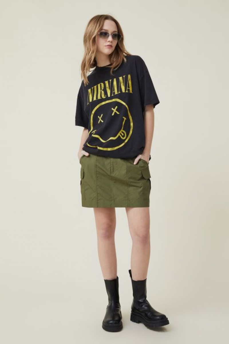 Cotton On The Oversized Nirvana Women's Graphic T-Shirts Black | GG2i7xU17yI