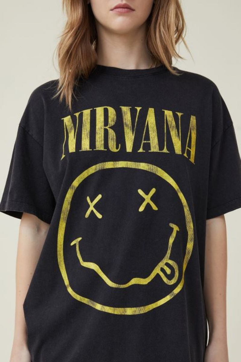 Cotton On The Oversized Nirvana Women's Graphic T-Shirts Black | GG2i7xU17yI