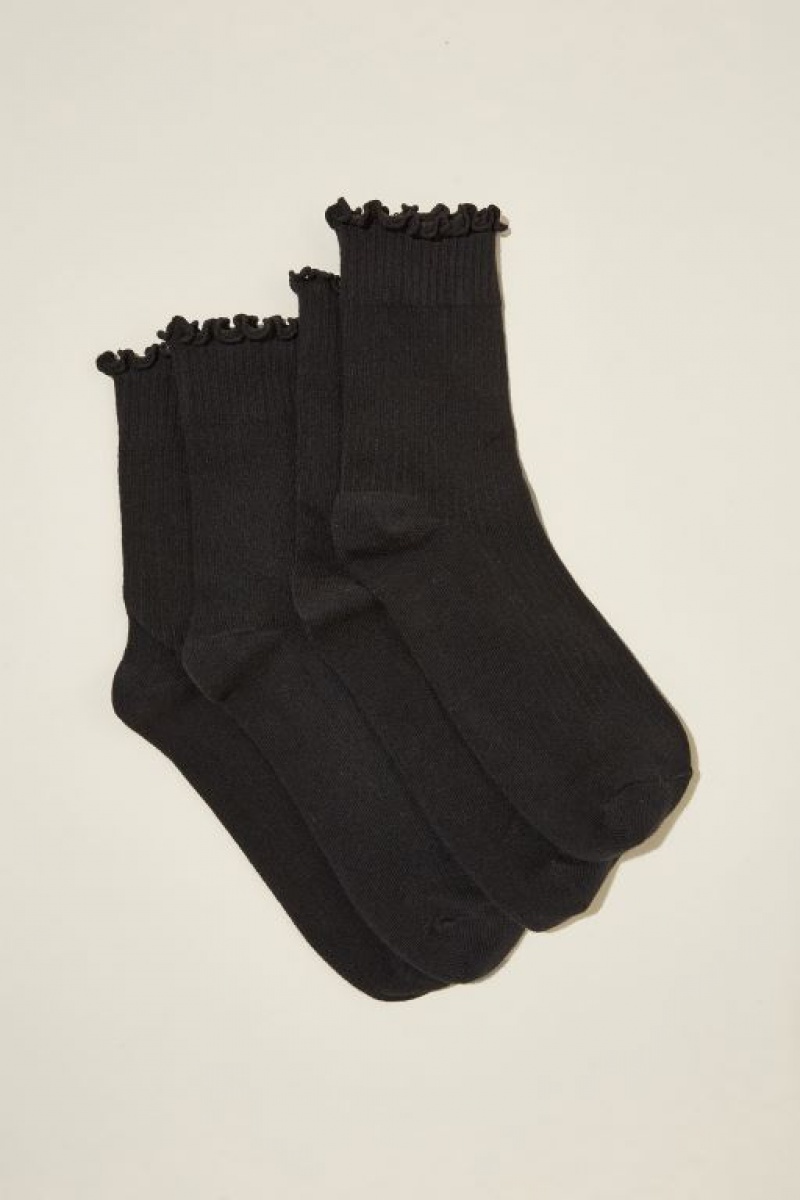 Cotton On The Perfect Pair Frill Rib Crew 2Pk Women\'s Socks Black | lOq1YGkL7z9