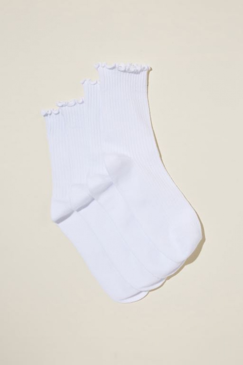 Cotton On The Perfect Pair Frill Rib Crew 2Pk Women\'s Socks White | IckmdtYWBp5