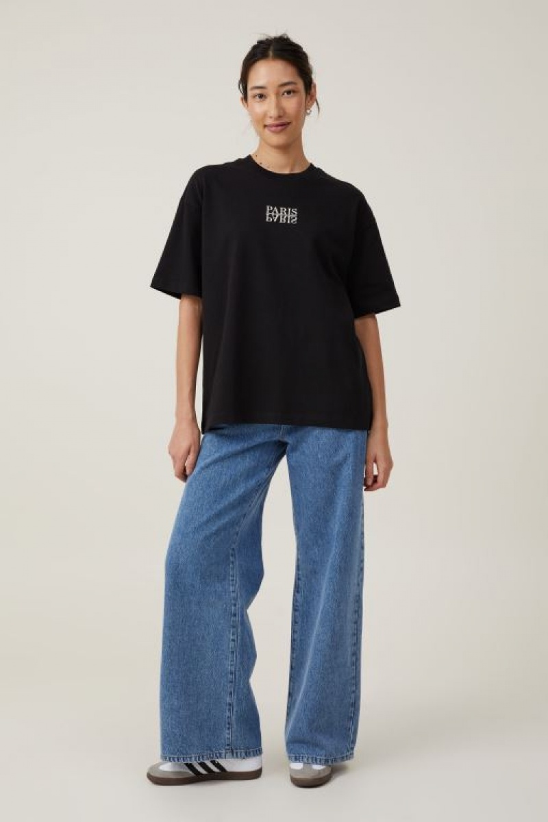 Cotton On The Premium Boxy Graphic Women's Graphic T-Shirts Black | 5uOBsCZK8NS