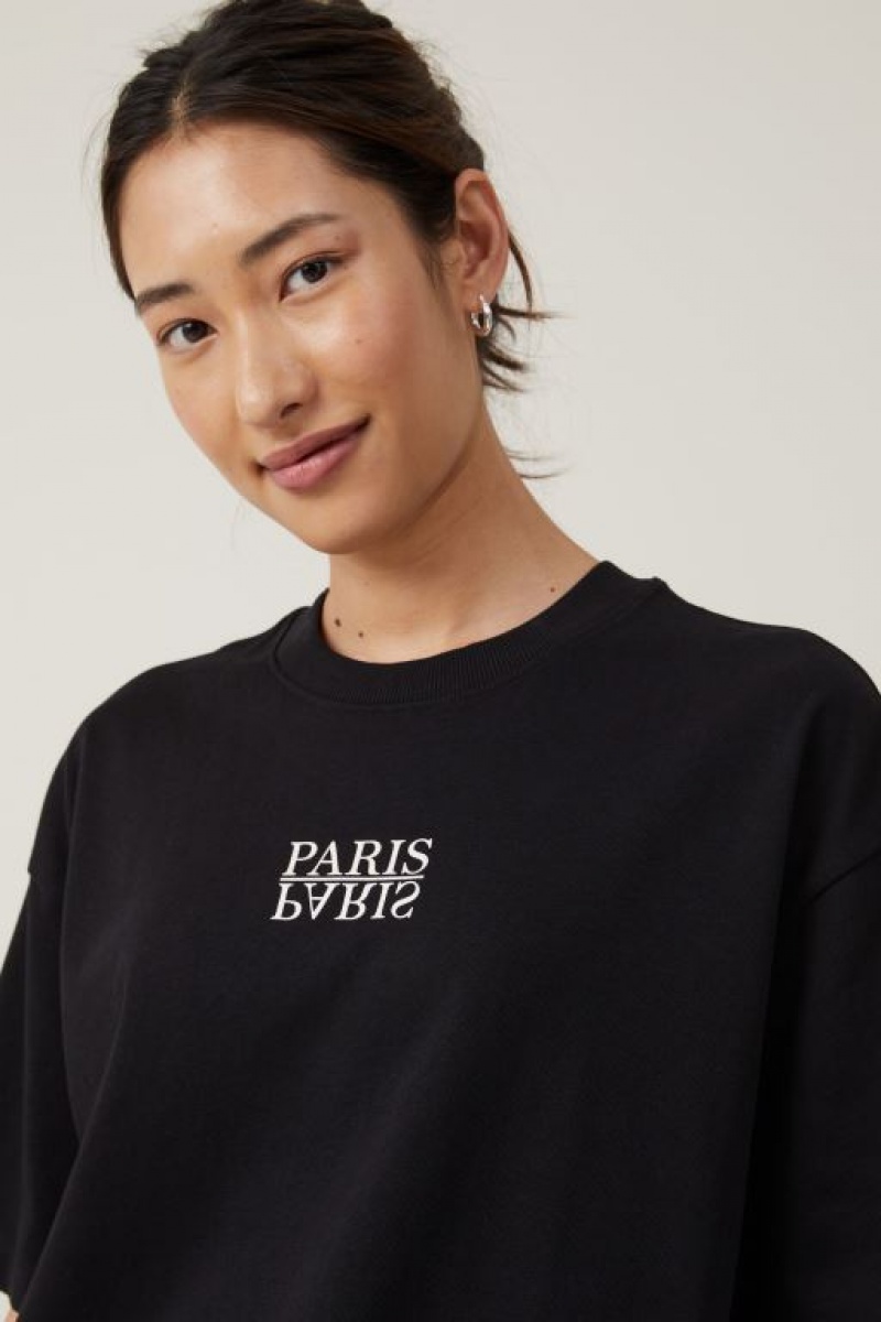 Cotton On The Premium Boxy Graphic Women's Graphic T-Shirts Black | 5uOBsCZK8NS