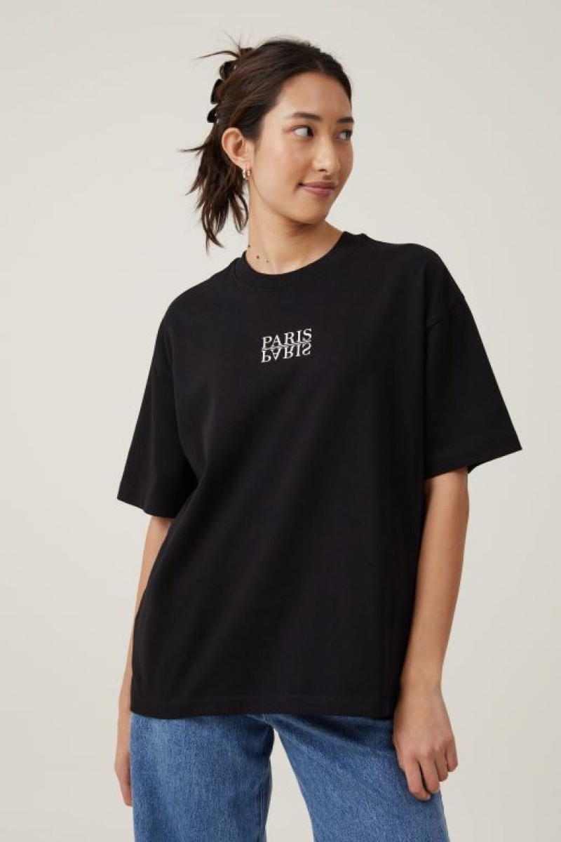 Cotton On The Premium Boxy Graphic Women\'s Graphic T-Shirts Black | 5uOBsCZK8NS