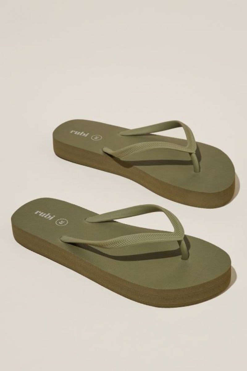 Cotton On The Rubi Flatform Flip Women's Sandals Olive | 20Cs5kSLIeP