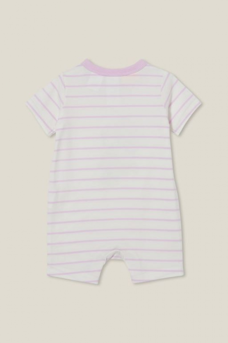 Cotton On The Short Sleeve Ringer Romper-Lcn Baby Rompers Light Yellow / Purple | phgHYXELkfL