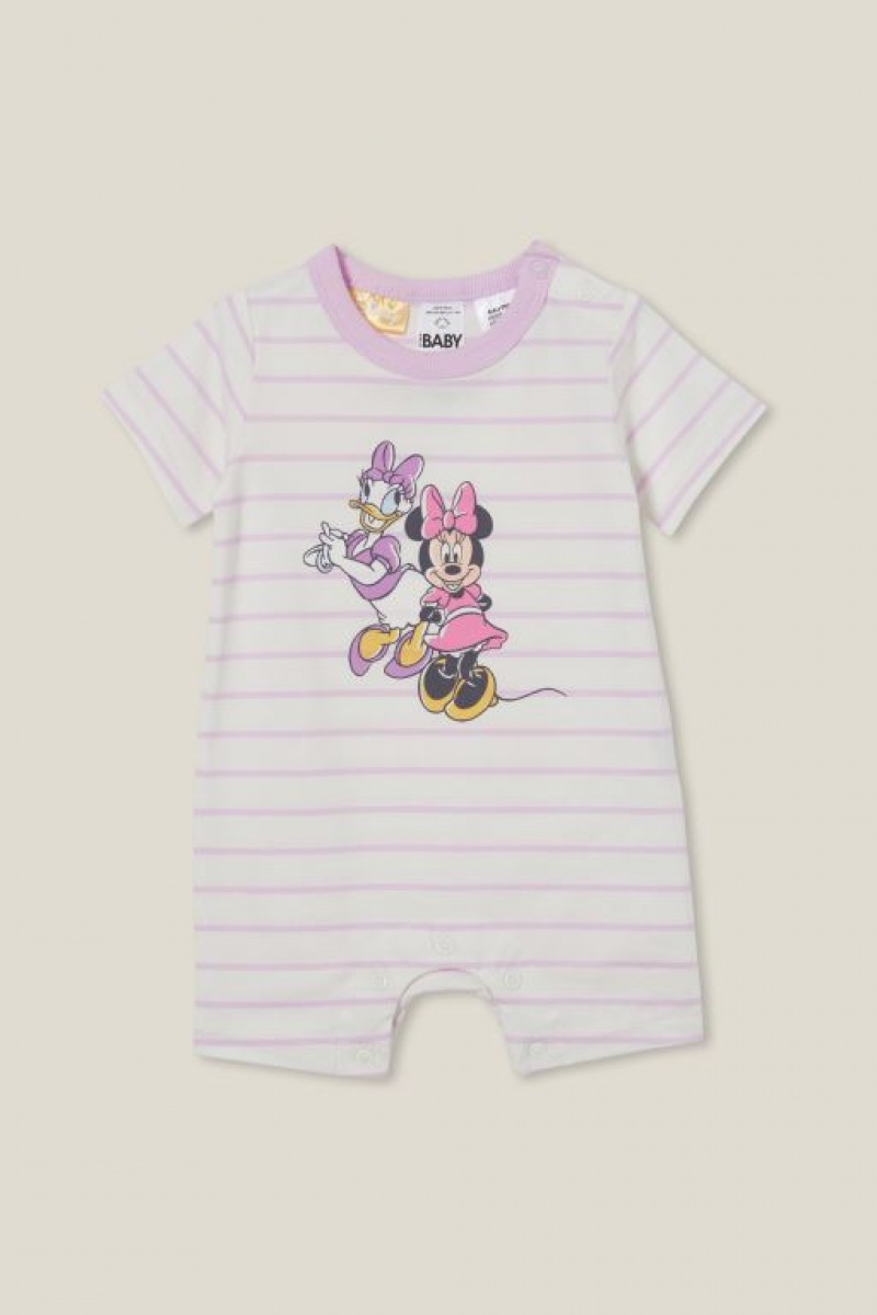 Cotton On The Short Sleeve Ringer Romper-Lcn Baby Rompers Light Yellow / Purple | phgHYXELkfL