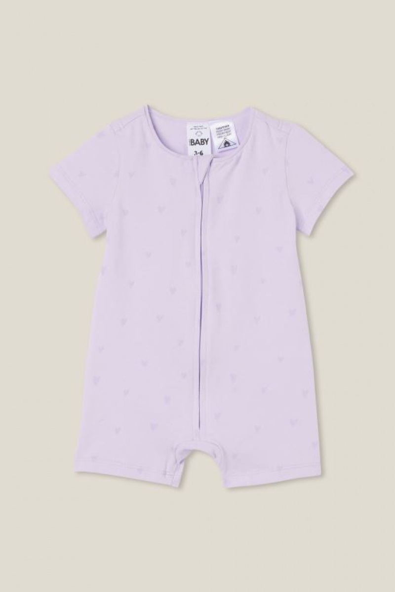 Cotton On The Short Sleeve Zip Baby Rompers Purple | olbb6Qb3M4H
