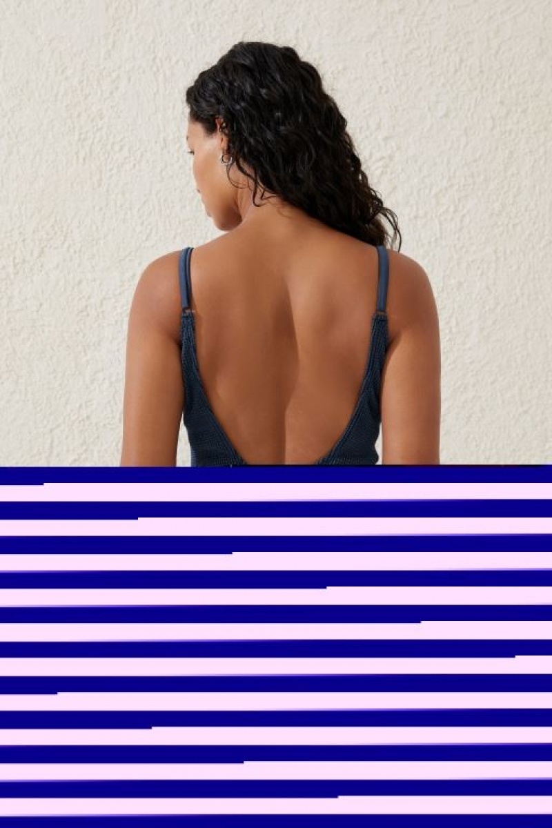 Cotton On Thin Strap Low Scoop One Piece Cheeky Women's Bodysuit Navy / Black | Bt0jRZmFi3f