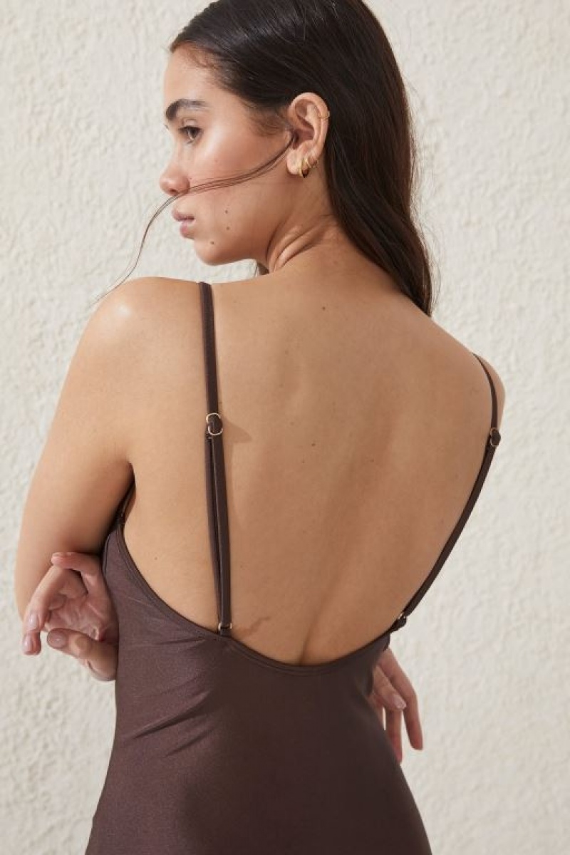 Cotton On Thin Strap Scoop One Piece Full Women's Bodysuit Brownie | COkFih7Sixj