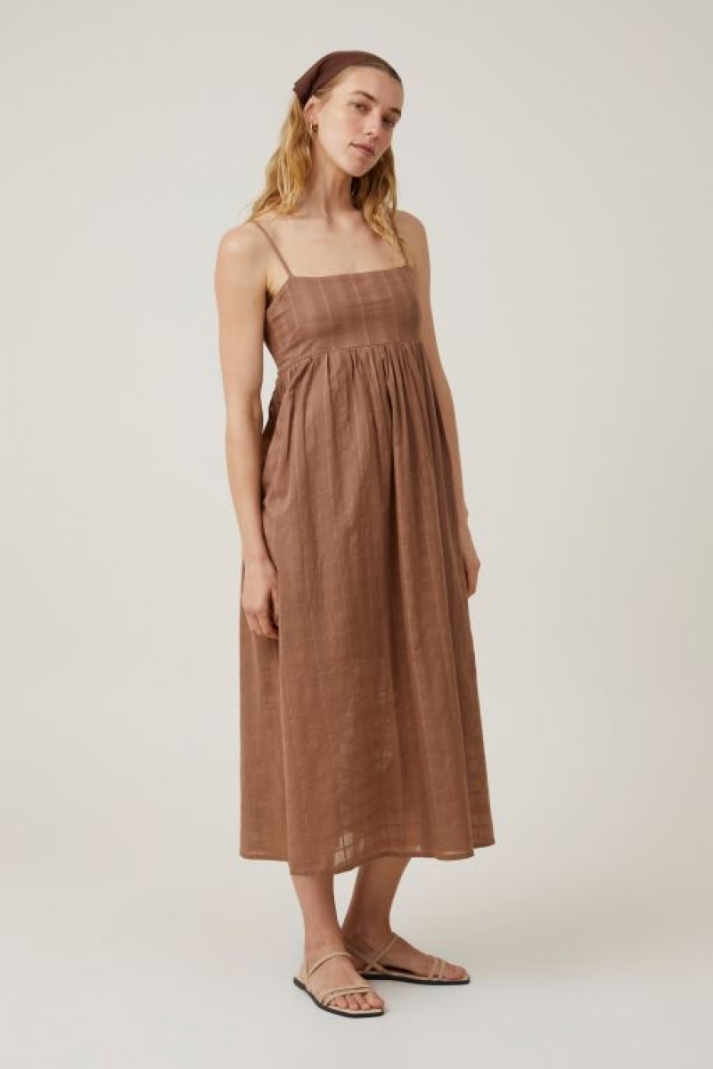 Cotton On Tilly Textured Women\'s Maxi Dress Brown | 9f3DvYGwu8O