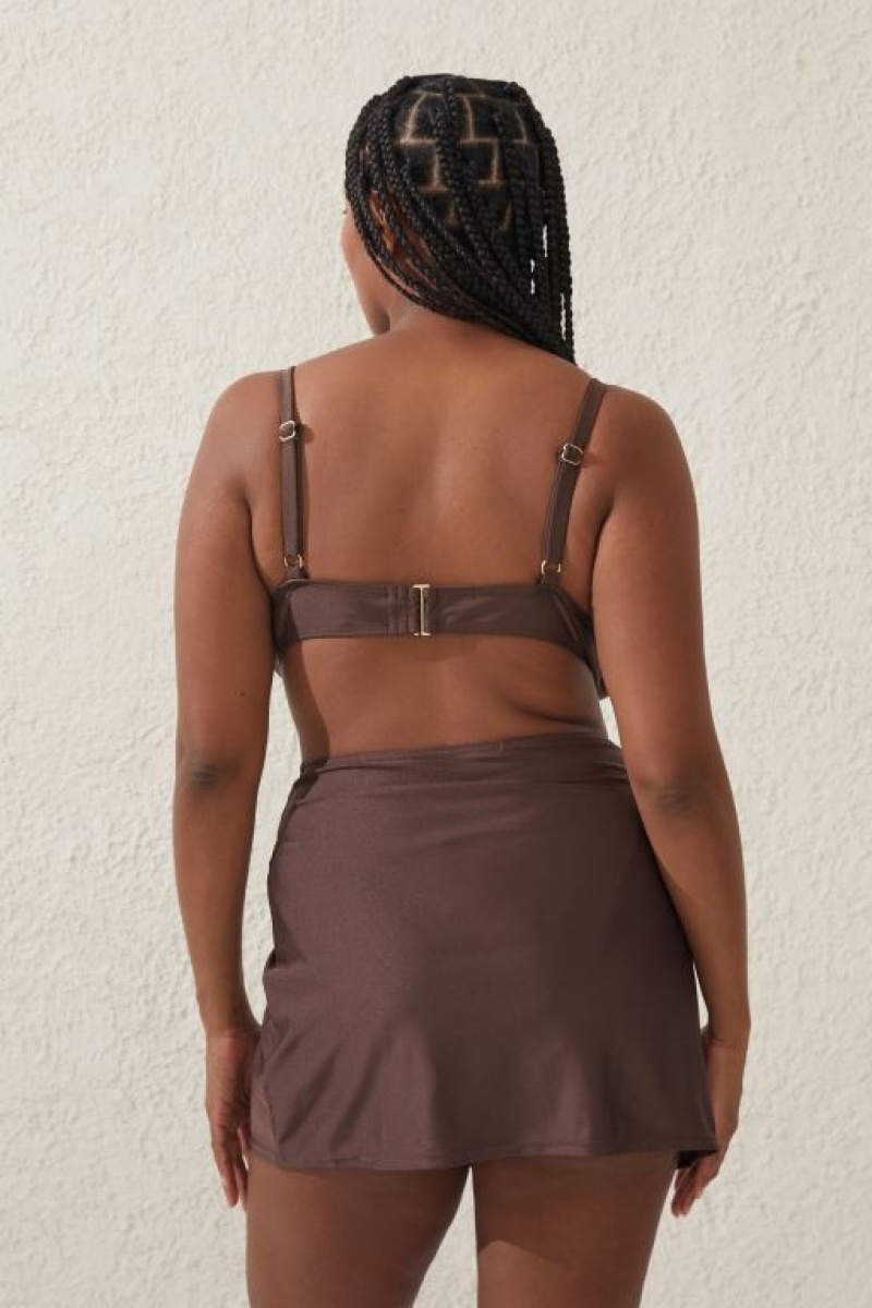 Cotton On Twist Front Swim Skirt Women's Bikini Bottoms Brownie | 2UbHRFhZjSU