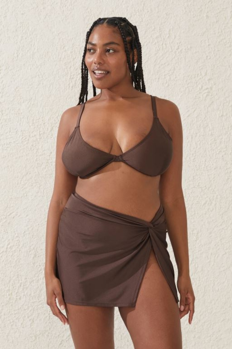 Cotton On Twist Front Swim Skirt Women's Bikini Bottoms Brownie | 2UbHRFhZjSU