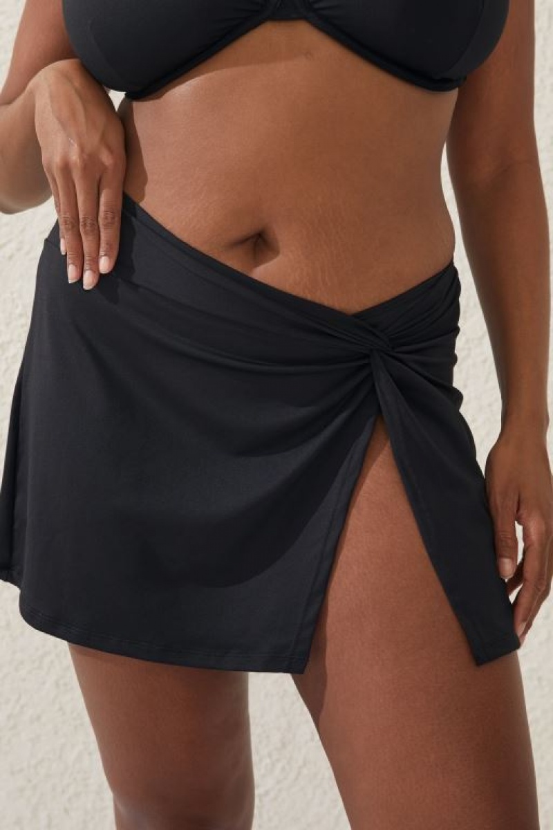 Cotton On Twist Front Swim Skirt Women's Bikini Bottoms Black | EvoMkUCV0aA