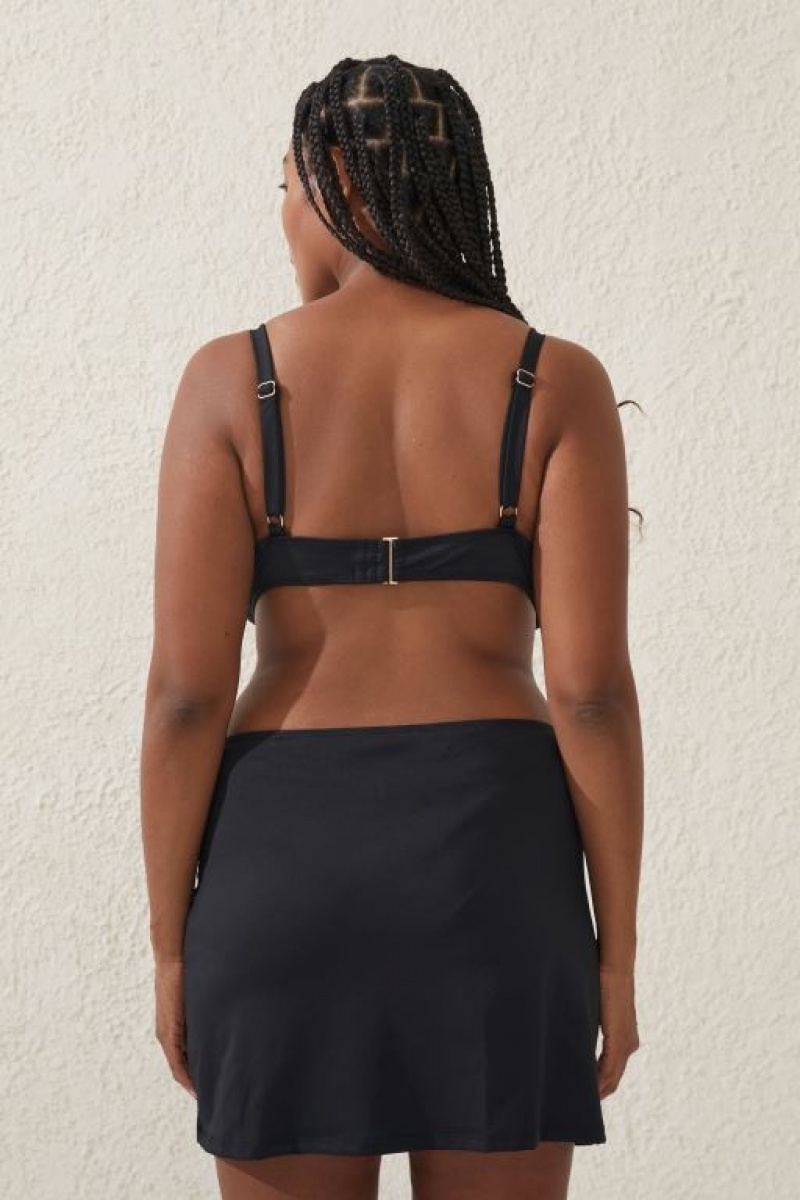 Cotton On Twist Front Swim Skirt Women's Bikini Bottoms Black | EvoMkUCV0aA
