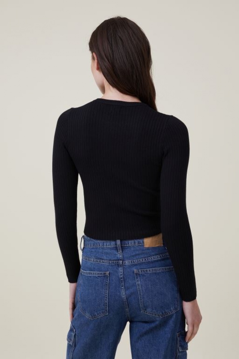 Cotton On Urban Rib Crew Neck Top Women's Knitwear Black | nTgW550jf0t