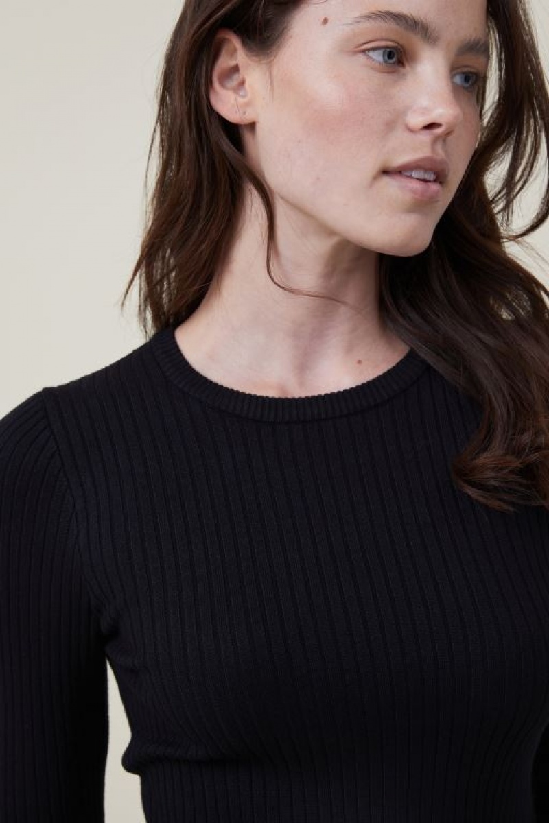 Cotton On Urban Rib Crew Neck Top Women's Knitwear Black | nTgW550jf0t