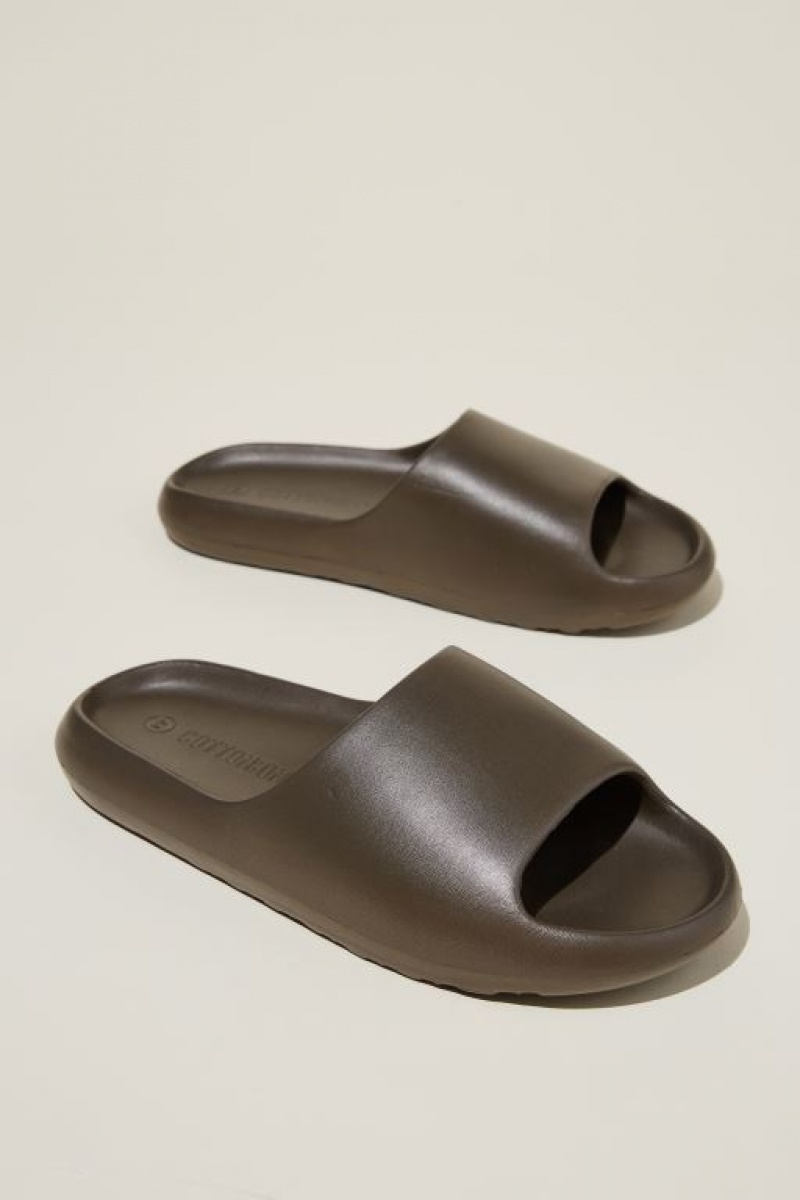 Cotton On Vacay Slide Men's Sandals Chocolate | 9HPRSomB3LQ