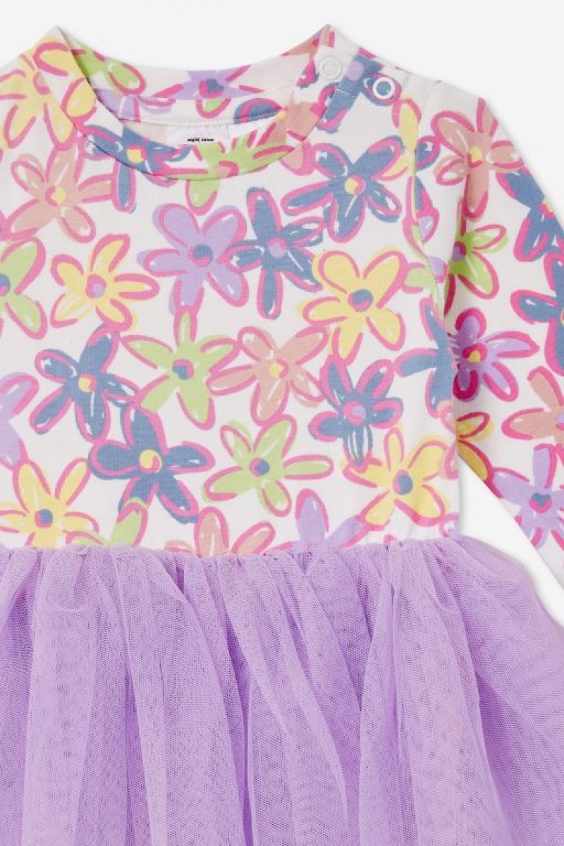 Cotton On Victoria Long Sleeve Tulle Baby Dress Light Yellow | SJc9DDDT3BJ