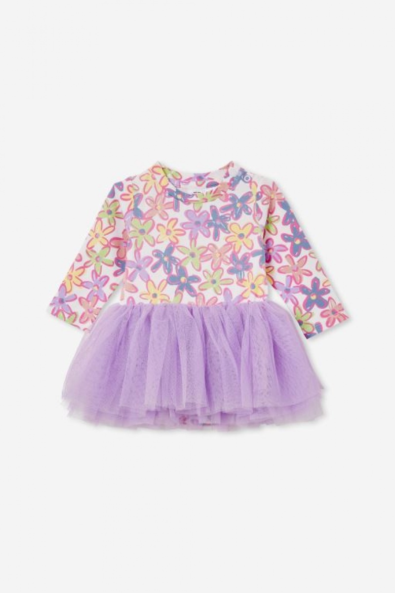Cotton On Victoria Long Sleeve Tulle Baby Dress Light Yellow | SJc9DDDT3BJ