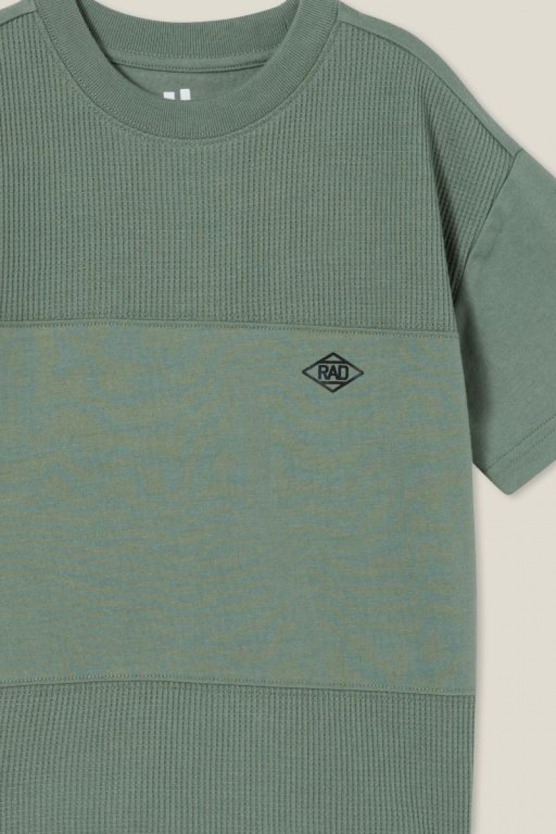 Cotton On Walter Spliced Waffle Short Sleeve Boys' T Shirts Green | lzozKw3UeyB