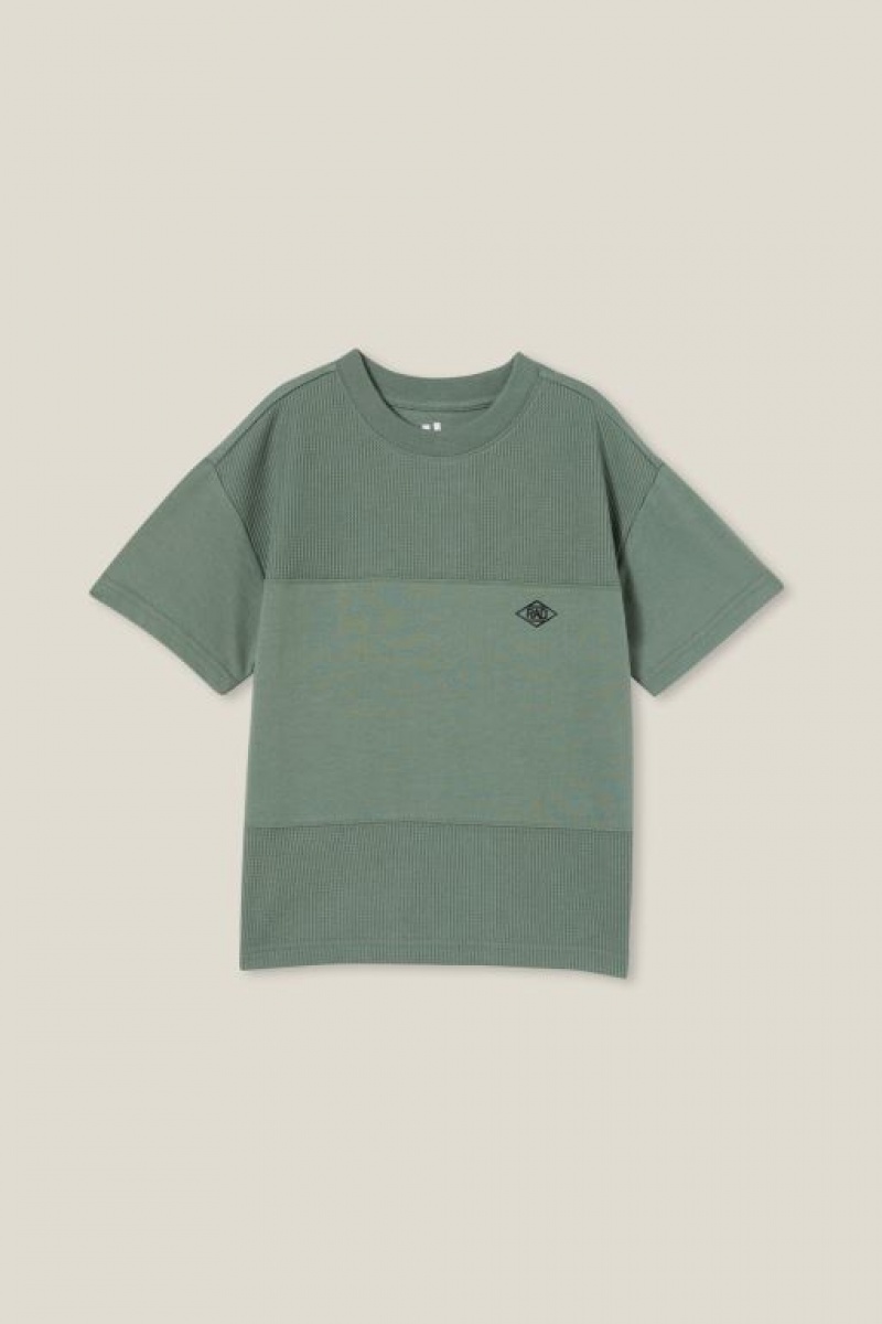 Cotton On Walter Spliced Waffle Short Sleeve Boys\' T Shirts Green | lzozKw3UeyB