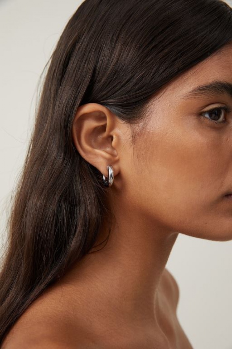 Cotton On Waterproof Mid Hoop Earring Women's Jewellery Grey | VLorbNoSzFs