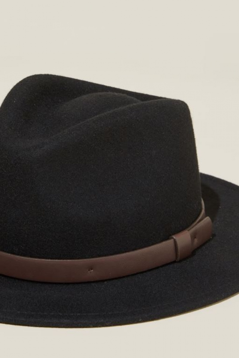 Cotton On Wide Brim Felt Men's Caps Black | sbV3BtWQSKA
