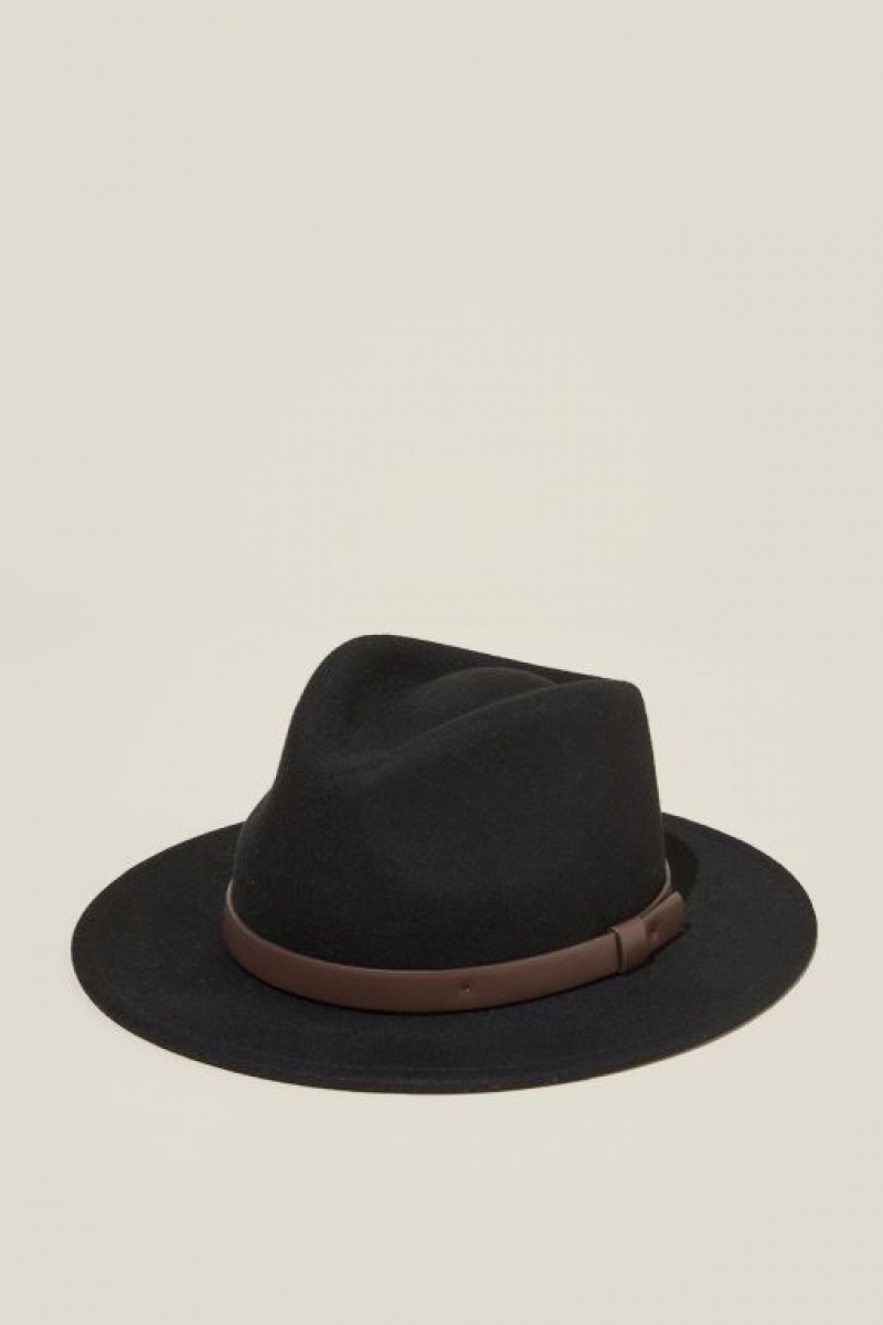 Cotton On Wide Brim Felt Men\'s Caps Black | sbV3BtWQSKA