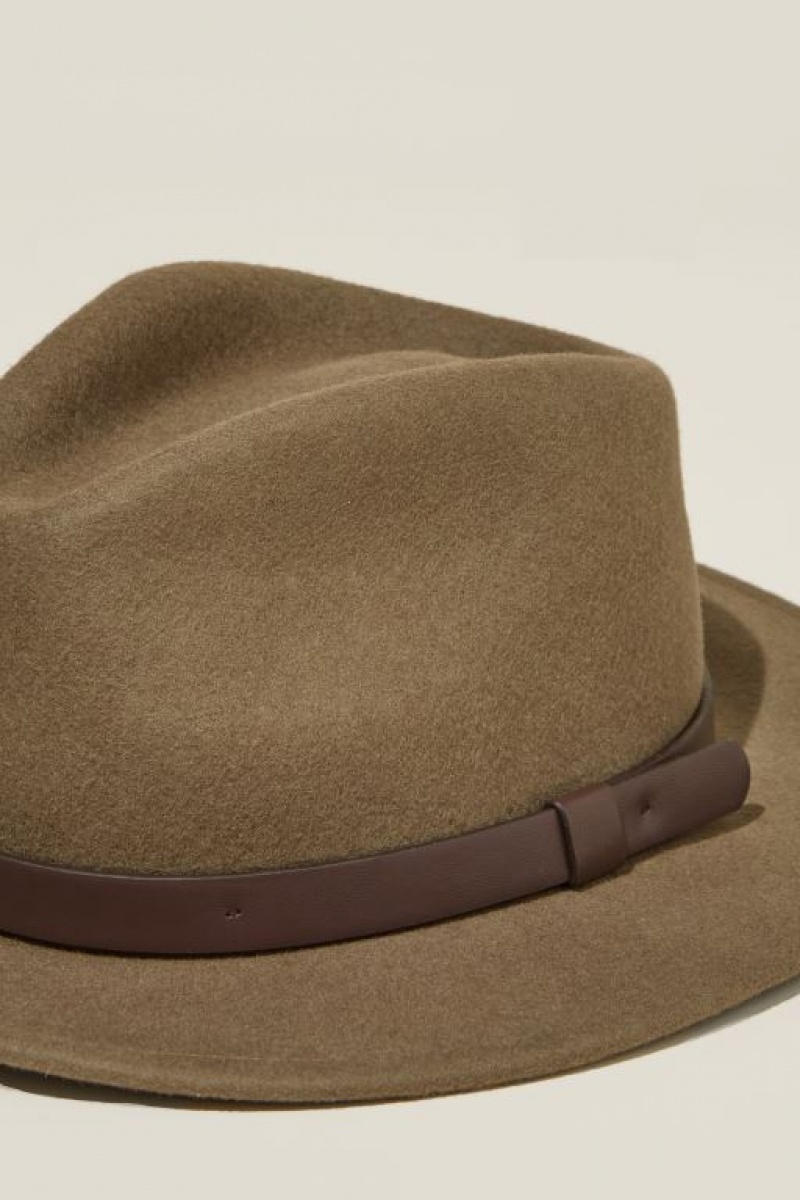 Cotton On Wide Brim Felt Men's Caps Brown | AnpsKknQoow