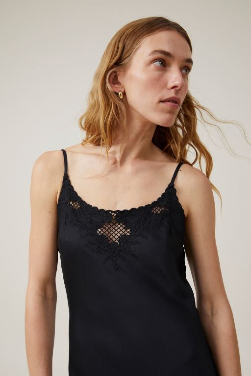 Cotton On Willa Cutwork Slip Women's Midi Dress Black | Bm2losFgcY1