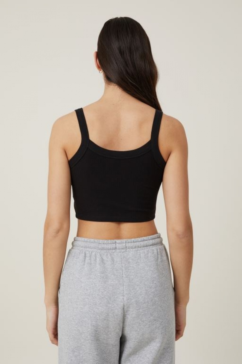 Cotton On Willa Waffle Women's Cami Black | TJr2bgfwoKT