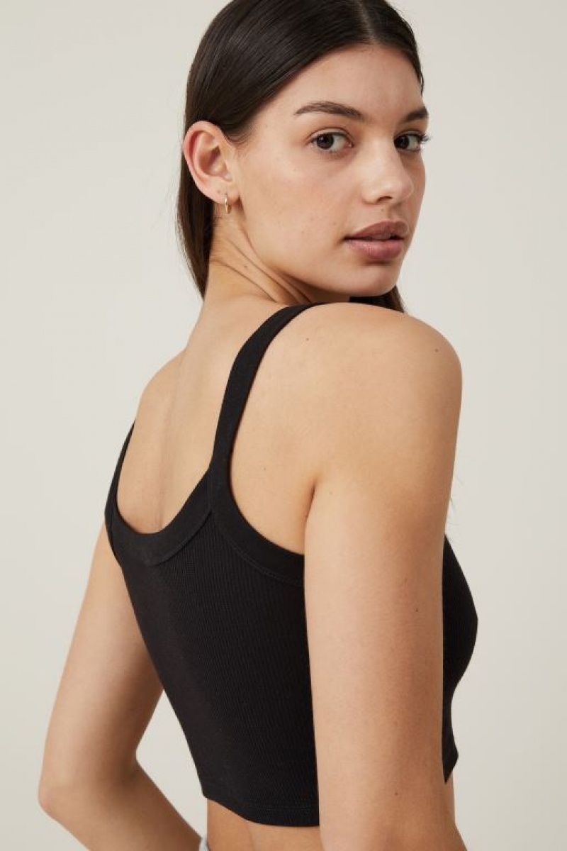 Cotton On Willa Waffle Women's Cami Black | TJr2bgfwoKT