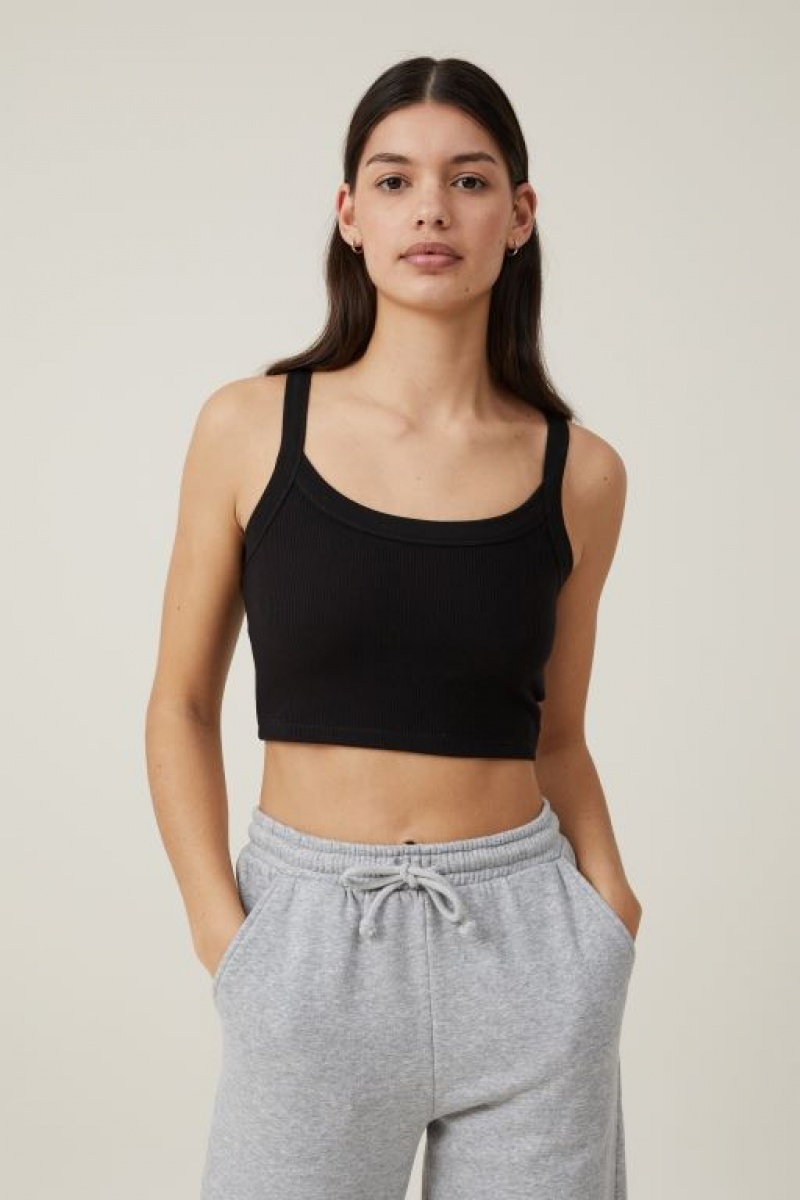 Cotton On Willa Waffle Women\'s Cami Black | TJr2bgfwoKT