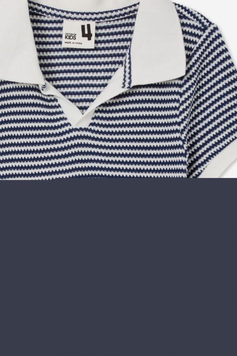 Cotton On Winston Waffle Polo Boys' T Shirts Navy / Light Yellow Stripes | Y7NjNT3rN1Q