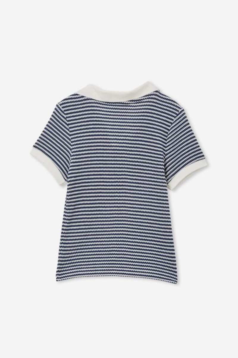 Cotton On Winston Waffle Polo Boys' T Shirts Navy / Light Yellow Stripes | Y7NjNT3rN1Q