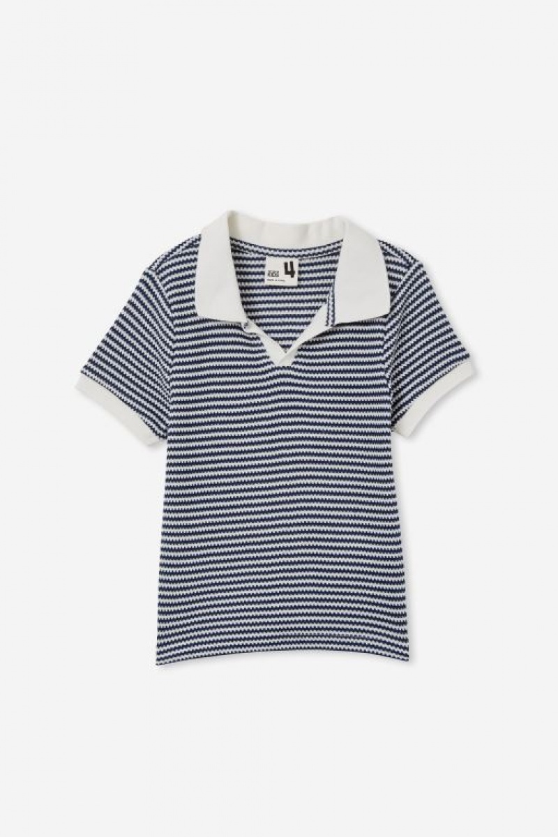 Cotton On Winston Waffle Polo Boys\' T Shirts Navy / Light Yellow Stripes | Y7NjNT3rN1Q