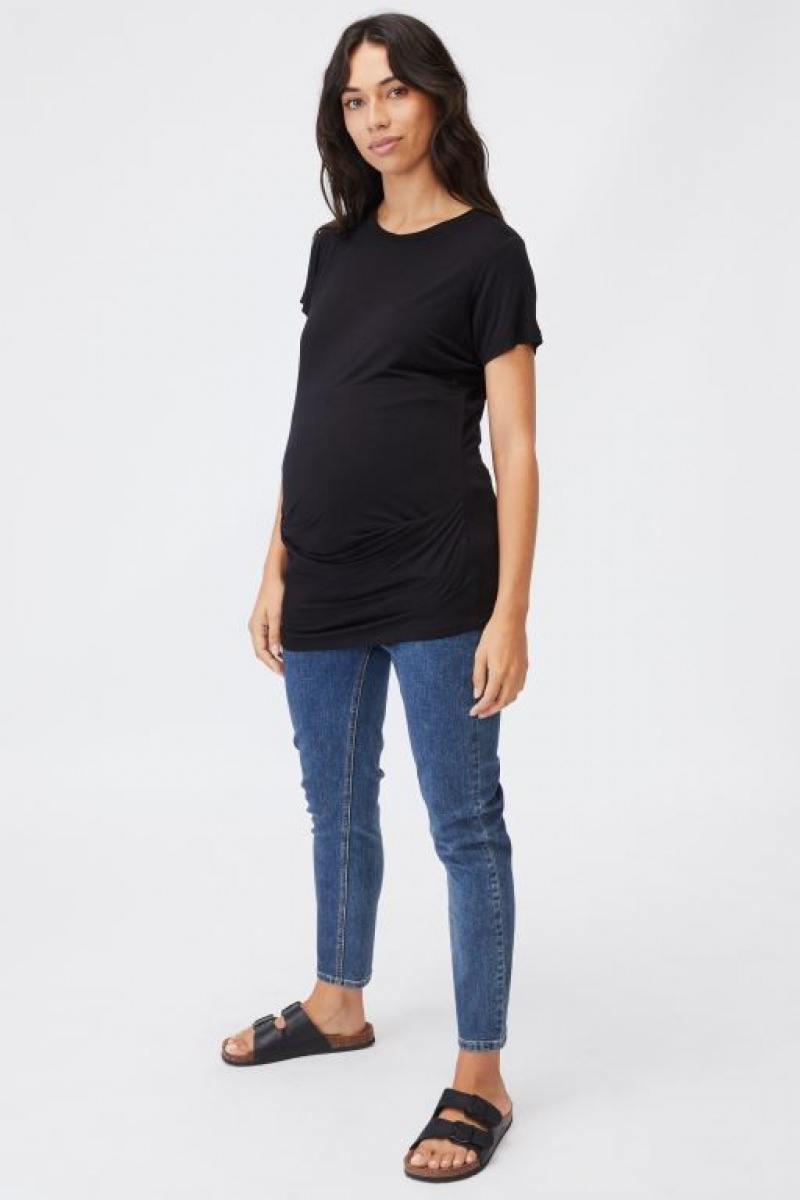Cotton On Wrap Front Short Sleeve Top Women's Maternity Wear Black | M4usC3Op2hn