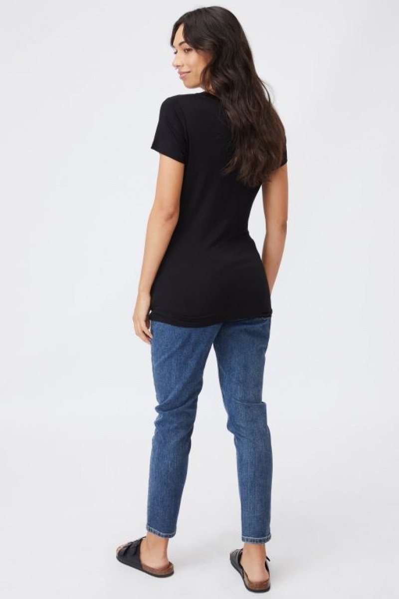 Cotton On Wrap Front Short Sleeve Top Women's Maternity Wear Black | M4usC3Op2hn