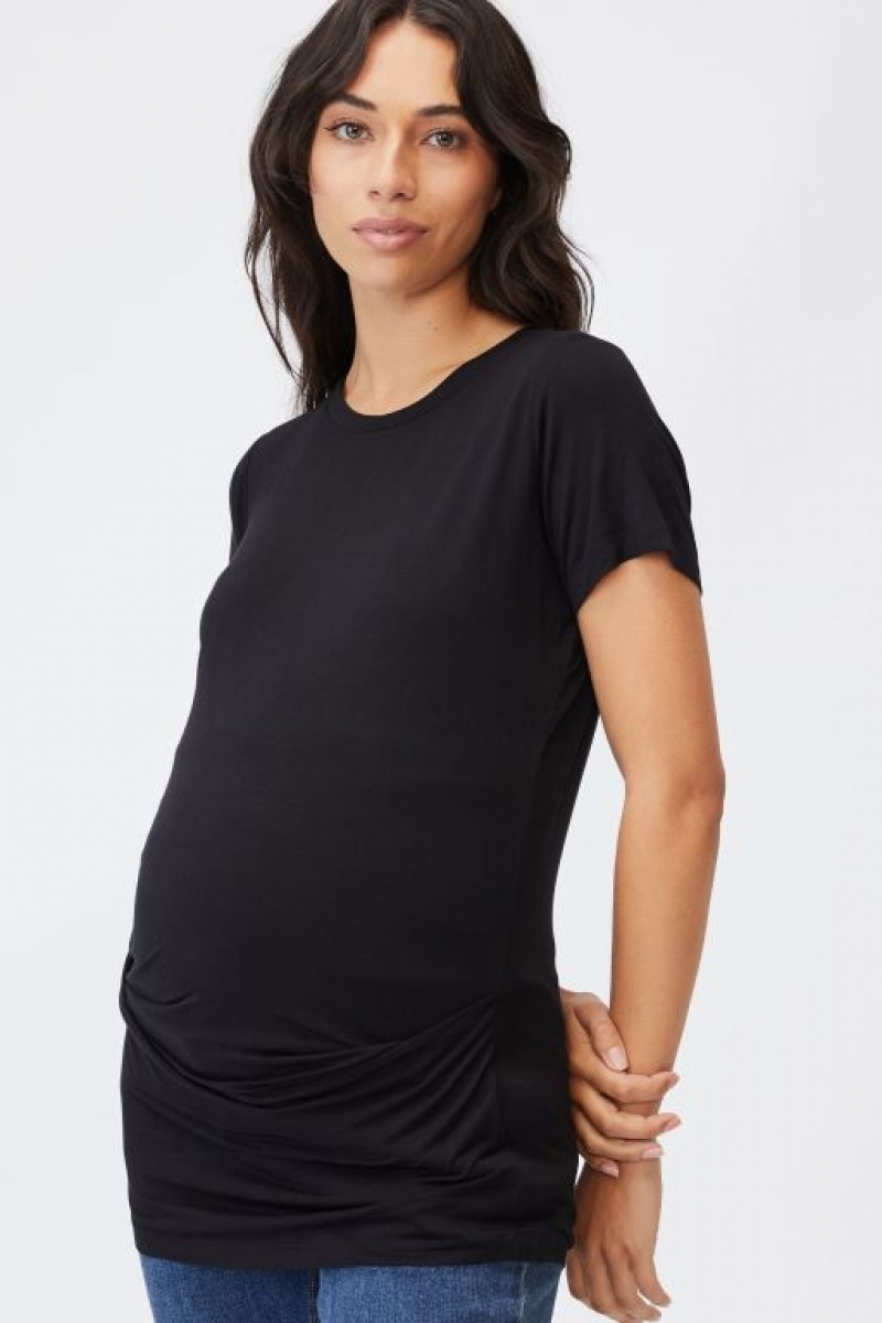 Cotton On Wrap Front Short Sleeve Top Women\'s Maternity Wear Black | M4usC3Op2hn